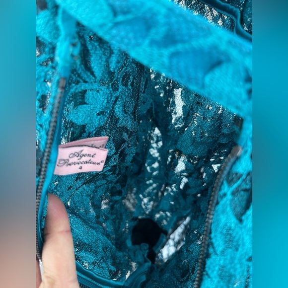 Agent Provocateur Rosette Dress Soirée AP4 Teal Blue Lace See Through size 4 - Picture 11 of 12